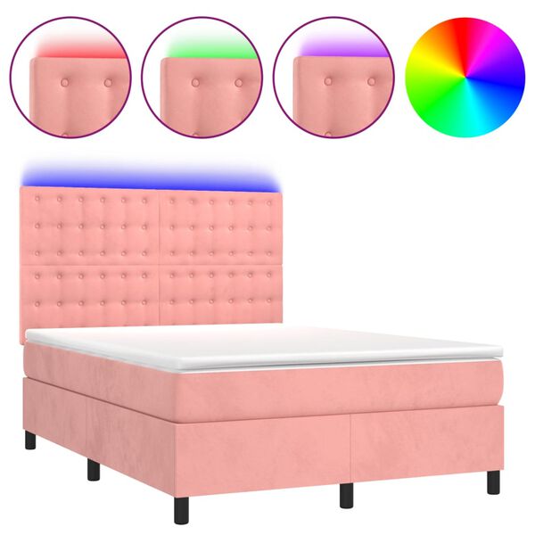vidaXL Sommier &agrave; lattes de lit matelas et LED Rose 140x200 cm Velours