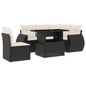 vidaXL Salon de jardin 6 pcs avec coussins noir r&eacute;sine tress&eacute;e