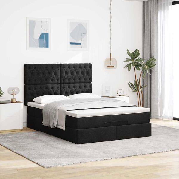 VidaXL Cadre de lit ottoman avec matelas noir 140x190 cm tissu