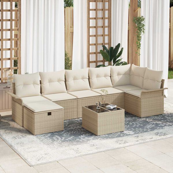 vidaXL Ensemble de canap&eacute; de jardin 8 pcs Beige Poly rotin