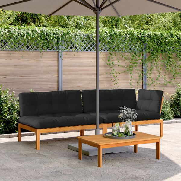 vidaXL Salon palette de jardin avec coussins 3pcs bois d'acacia massif