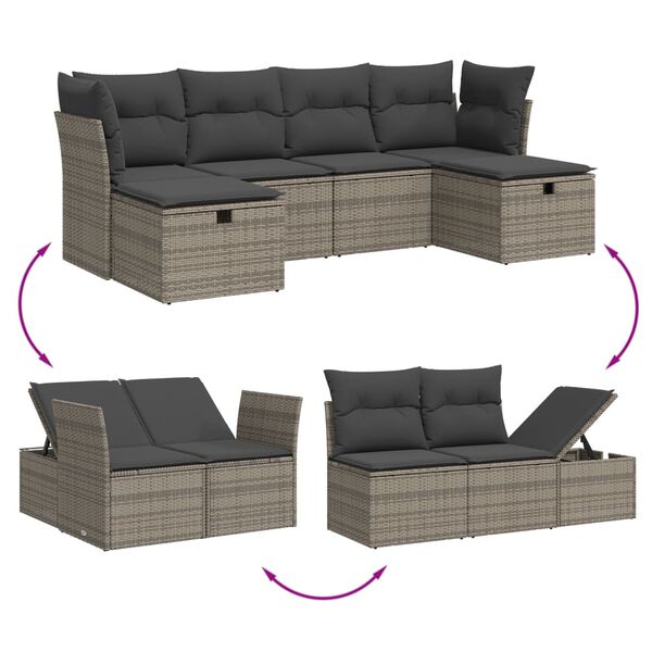 vidaXL Salon de jardin 6 pcs avec coussins gris r&eacute;sine tress&eacute;e