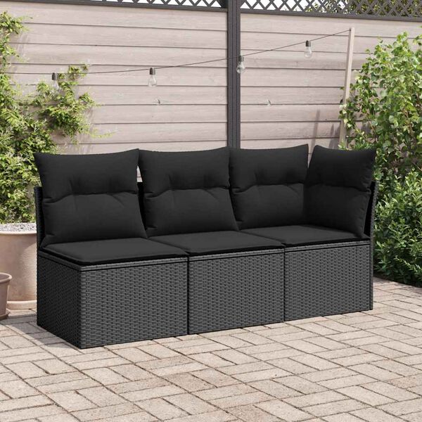 vidaXL Canap&eacute; d'angle de jardin avec coussins en polyrotin noir
