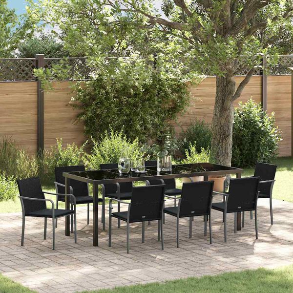 vidaXL Ensemble de salle &agrave; manger pour jardin 9 pcs Noir et gris