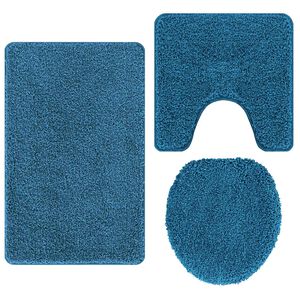 vidaXL Ensemble de tapis de bain antid&eacute;rapants 3 pcs Bleu PP