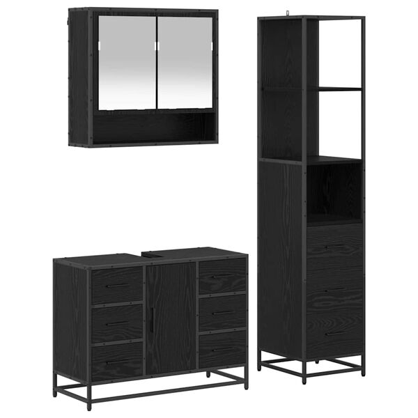 vidaXL Ensemble de mobilier de salle de bain 3 pcs Ch&ecirc;ne noir