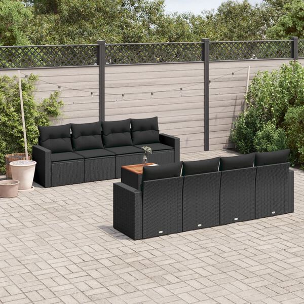 vidaXL Salon de jardin 9 pcs avec coussins noir r&eacute;sine tress&eacute;e