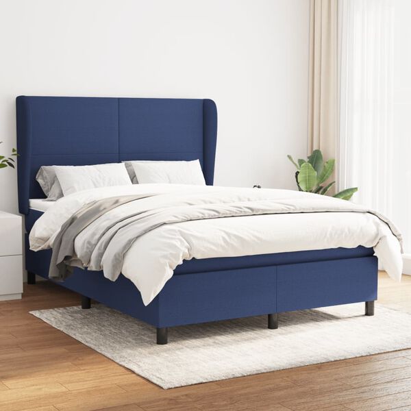 vidaXL Sommier &agrave; lattes de lit avec matelas Bleu 140x200 cm Tissu