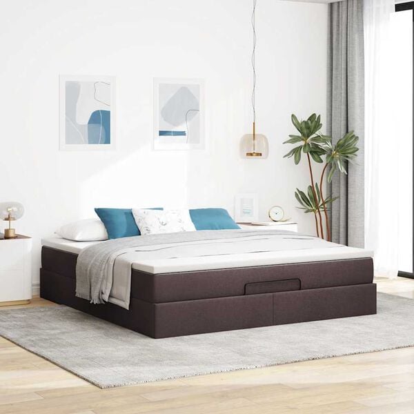 VidaXL Cadre de lit ottoman avec matelas marron fonc&eacute; 180x200 cm tissu