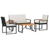 vidaXL Ensemble de meubles d'ext&eacute;rieur 4 pcs Noir et blanc cr&egrave;me