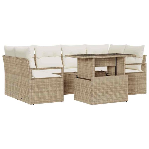 vidaXL Ensemble de canap&eacute; de jardin 7 pcs Beige Poly rotin
