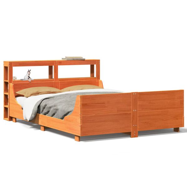 vidaXL Cadre de lit sans matelas cire marron 135x190cm bois pin massif