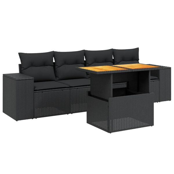 vidaXL Salon de jardin 5 pcs avec coussins noir r&eacute;sine tress&eacute;e