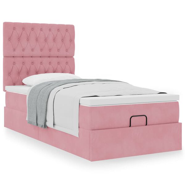 vidaXL Cadre de lit ottoman avec matelas rose 100x200 cm velours