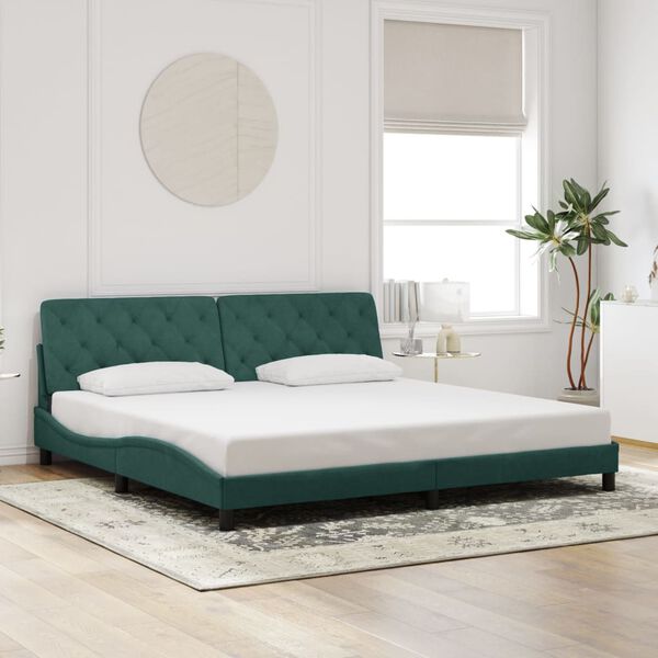 vidaXL Cadre de lit avec LED sans matelas vert fonc&eacute; 200x200 cm velours
