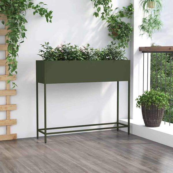 vidaXL Bac de jardin sur&eacute;lev&eacute; Vert olive 100 x 26 x 82 cm Acier