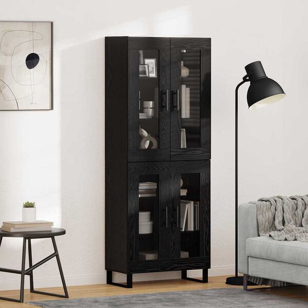 vidaXL Haut Armoire 2 pcs Ch&ecirc;ne noir Bois Agglom&eacute;r&eacute; et Verre