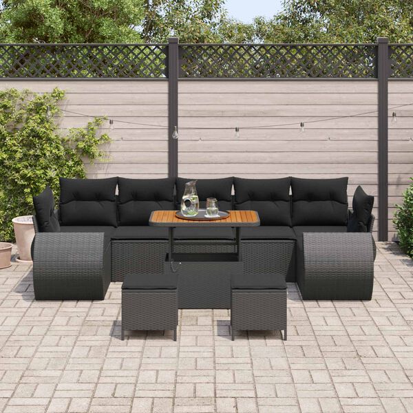 vidaXL Ensemble de canap&eacute; de jardin avec coussin 10 pcs Noir