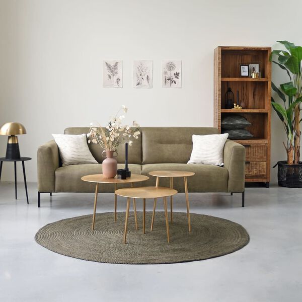 LABEL51 Tapis Jute Rond 150x150 cm XL Vert arm&eacute;e