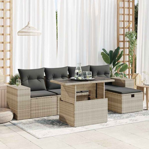vidaXL Salon de jardin 6 pcs avec coussins gris clair r&eacute;sine tress&eacute;e