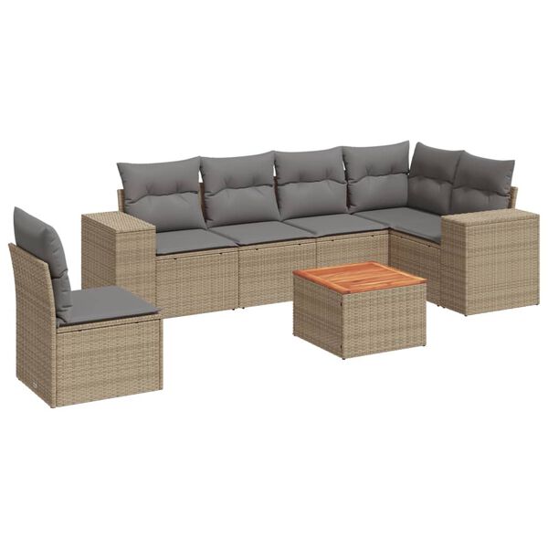 vidaXL Salon de jardin avec coussins 7 pcs beige r&eacute;sine tress&eacute;e