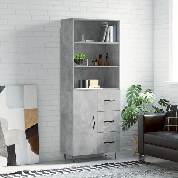 vidaXL Buffet haut Gris b&eacute;ton 69,5x34x180 cm Bois d'ing&eacute;nierie