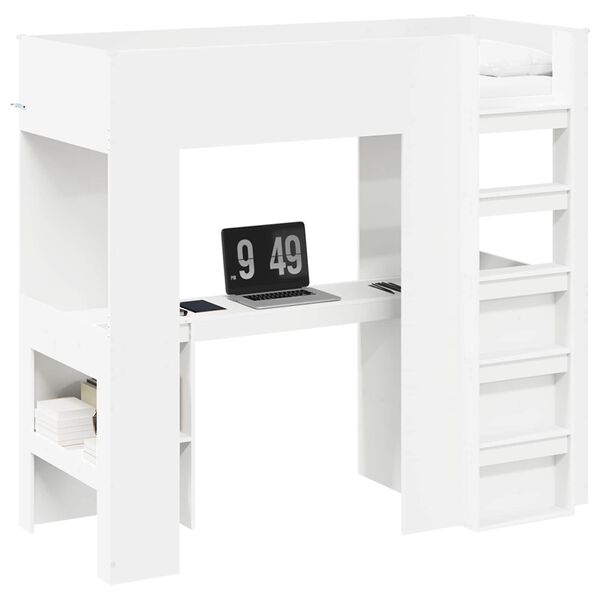 vidaXL Cadre de lit superpos&eacute; avec bureau Blanc 75 x 190 cm