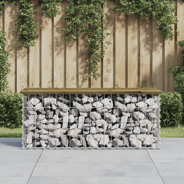 vidaXL Banc de jardin design gabion 103x31,5x42cm bois de pin impr&eacute;gn&eacute;