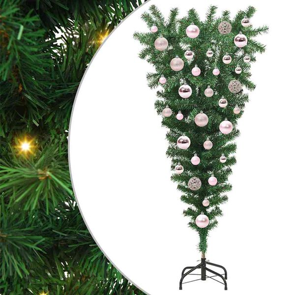vidaXL Arbre de No&euml;l artificiel pr&eacute;-&eacute;clair&eacute; &agrave; l'envers avec ensemble de boules