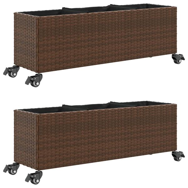 vidaXL Jardini&egrave;res et roulettes 2pcs marron 107x32x38cm r&eacute;sine tress&eacute;e
