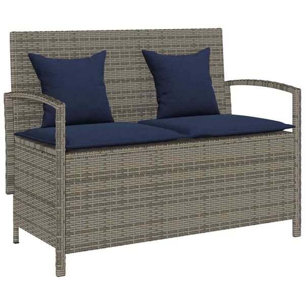 VidaXL Banc de rangement de jardin avec coussin gris r&eacute;sine tress&eacute;e