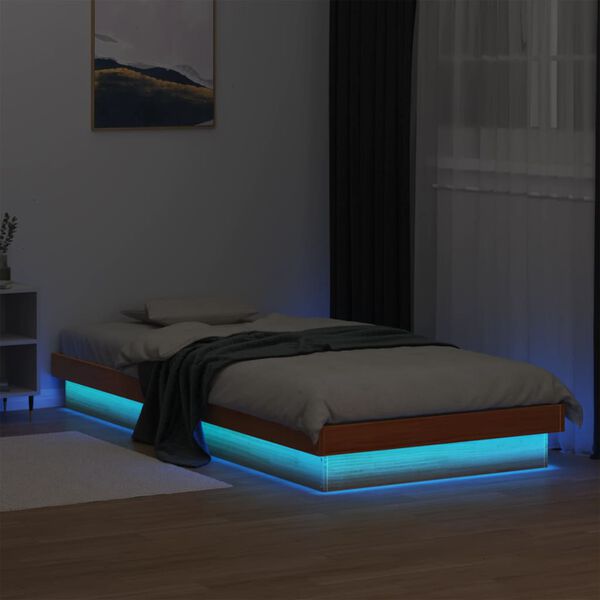 vidaXL Cadre de lit &agrave; LED sans matelas 100x200 cm bois massif