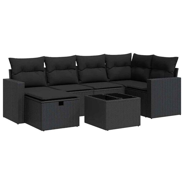 vidaXL Salon de jardin 7 pcs avec coussins noir r&eacute;sine tress&eacute;e