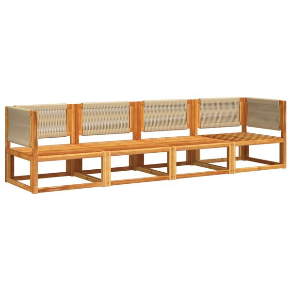 vidaXL Ensemble de canapés de jardin 4 pièces avec coussins en bois d'acacia et corde