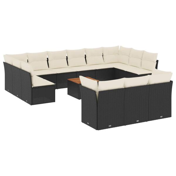 vidaXL Salon de jardin avec coussins 14 pcs noir r&eacute;sine tress&eacute;e