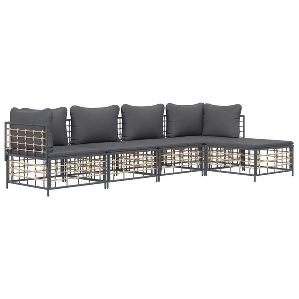 vidaXL Salon de jardin 5 pcs avec coussins anthracite résine tressée
