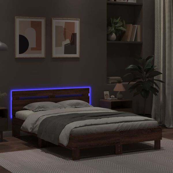 vidaXL Cadre de lit avec LED sans matelas ch&ecirc;ne marron 120x200 cm