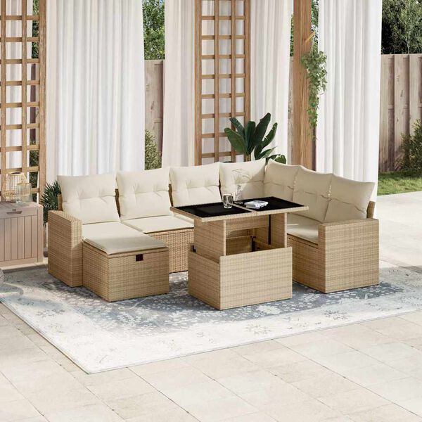 vidaXL Salon de jardin avec coussins 8 pcs beige r&eacute;sine tress&eacute;e
