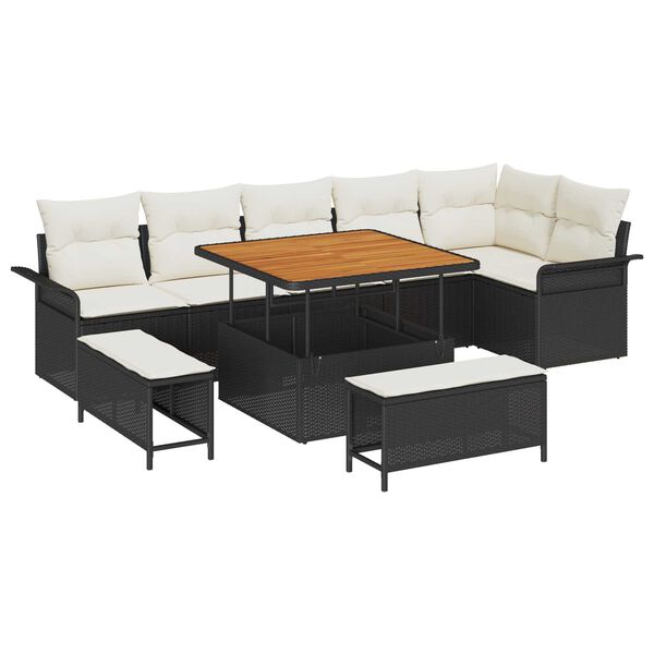 vidaXL Ensemble de canap&eacute; de jardin avec coussin 9 pcs Noir et Cr&egrave;me