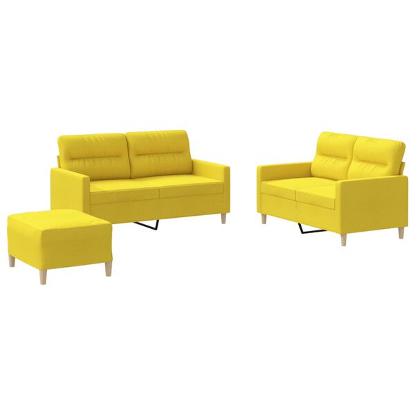 vidaXL Ensemble de canap&eacute;s 3 pcs avec coussins Jaune clair Tissu