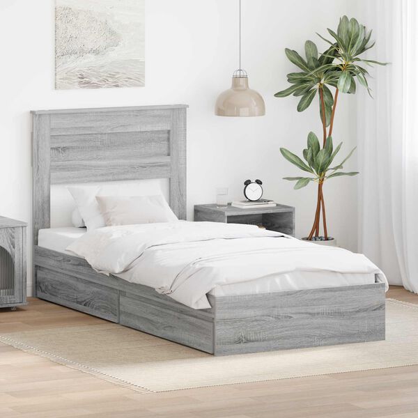 vidaXL Lit de Rangement Gris Sonoma 100 x 200 cm Bois d'ing&eacute;nierie