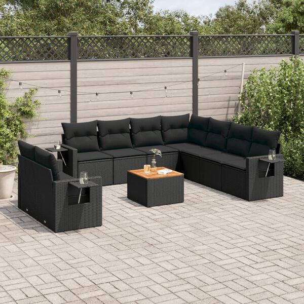 vidaXL Salon de jardin 10 pcs avec coussins noir r&eacute;sine tress&eacute;e