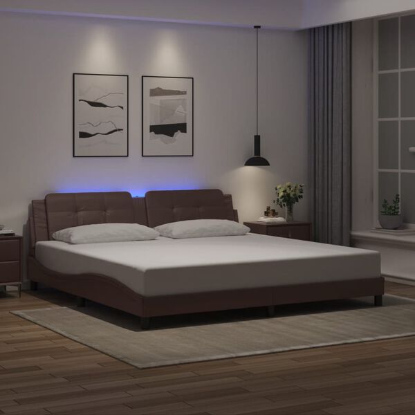 vidaXL Cadre de lit avec LED sans matelas Zadar marron 200x200 cm
