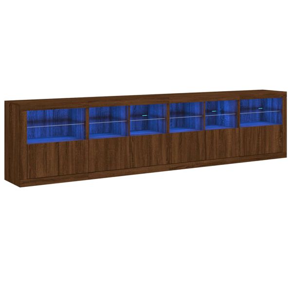 vidaXL Buffet avec lumi&egrave;res LED ch&ecirc;ne marron 283x37x67 cm