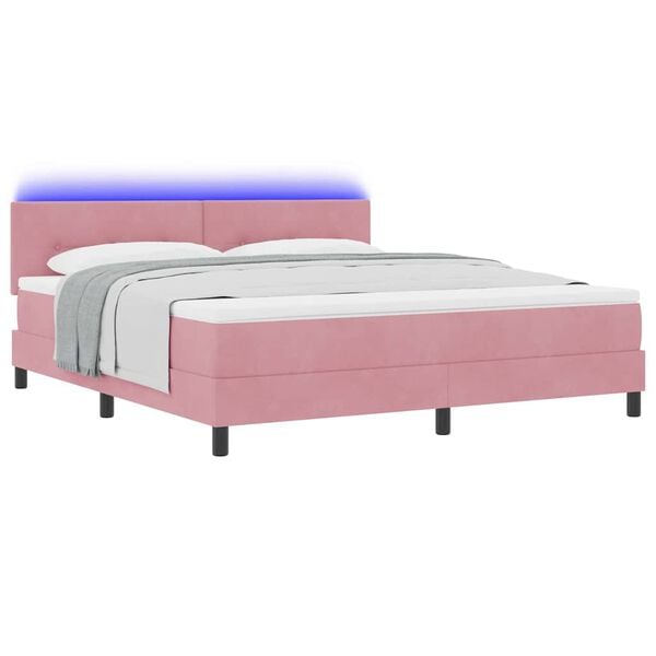 vidaXL Lit &agrave; ressort LED avec matelas Rose 180 x 200 cm Velours
