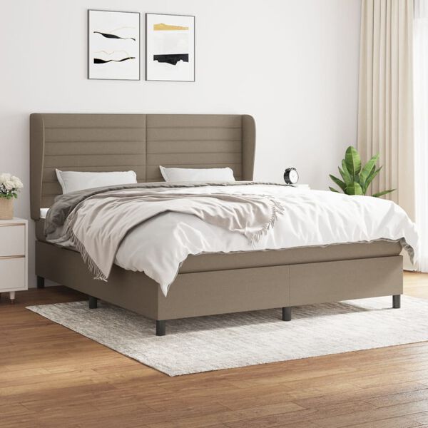 vidaXL Sommier &agrave; lattes de lit avec matelas Taupe 180x200 cm Tissu