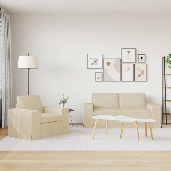 vidaXL Canap&eacute; 2 pcs Cr&egrave;me 182 x 80 x 82 cm tissu