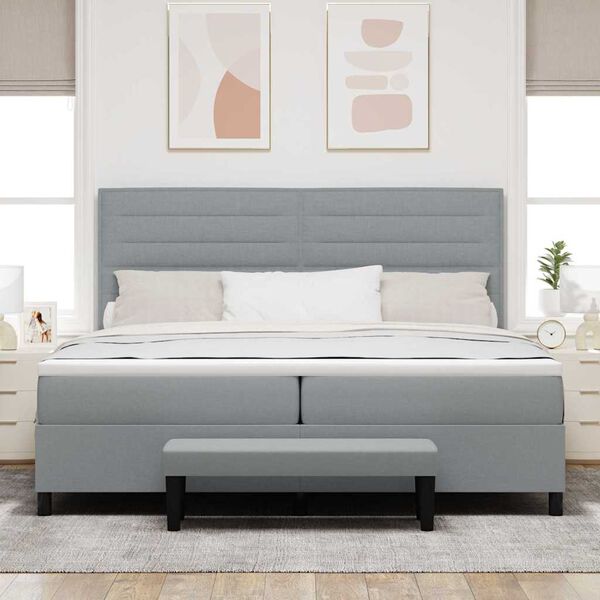 vidaXL Lit &agrave; ressorts avec matelas Gris clair 200 x 200 cm tissu