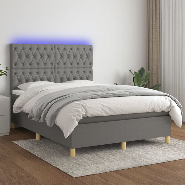 vidaXL Sommier &agrave; lattes de lit et matelas et LED Gris fonc&eacute; 140x190 cm