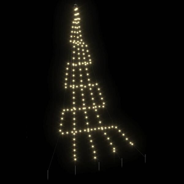 vidaXL Arbre de No&euml;l LED avec piquets au sol Blanc chaud 306 cm M&eacute;tal